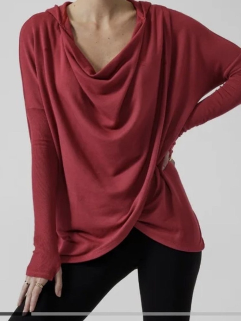 Athleta Purana Raspberry Wrap Hoodie Draped Modal Top Size L